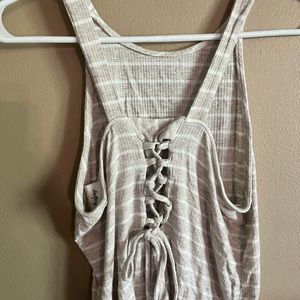 Tan Daytrip tank with lace up back detail